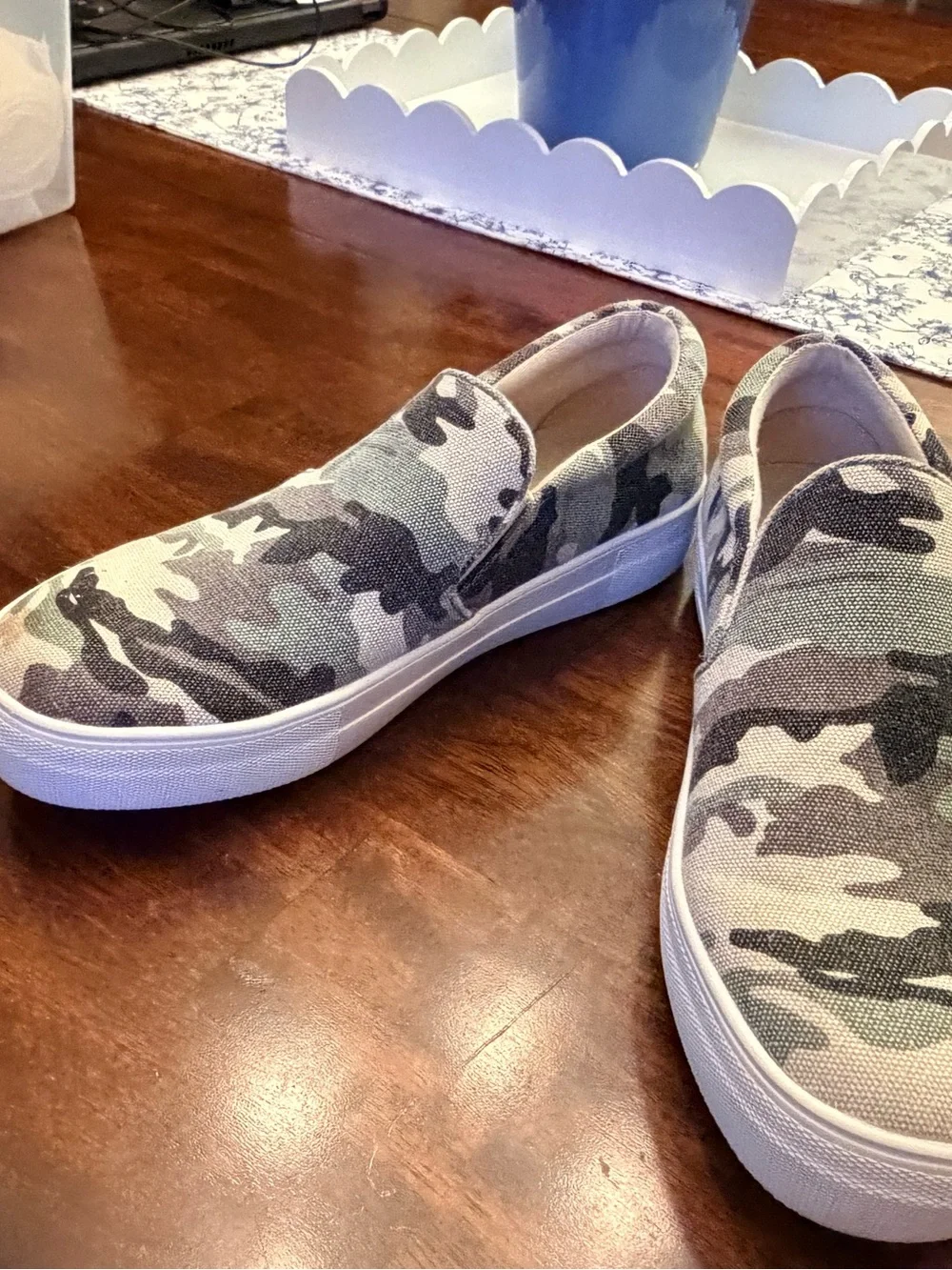 Steve Madden Green and Tan Camo Slip-On Sneakers
